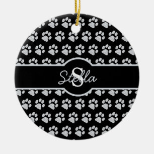 Glitter Silver Monogram Cat Dog Mam Keramisch Ornament