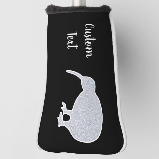 Glitter Silver NZ Kiwi op Black, Custom Putter Golfheadcover (Draai 90)