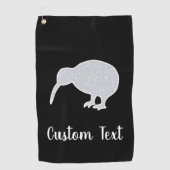 Glitter Silver NZ Kiwi op zwart, aangepaste tekst Golfhanddoek (Voorkant)