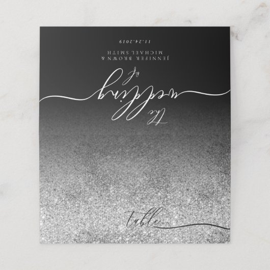Glitter Silver Plain Clean Script Table Plaatskaartje (Buitenkant ongevouwen)