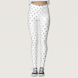 Glitter Silver Polka Dots White Delicate Sparkly Leggings