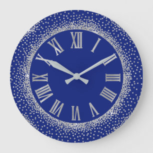Glitter Silver Roman Number Indigo Blue Grote Klok