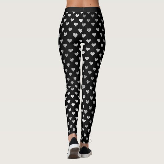 Glitter Silver Small Hearts Black Delicate Sparkly Leggings (Achterkant)