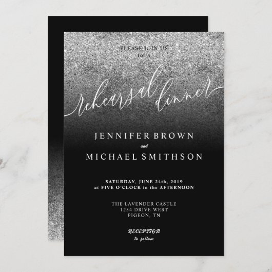 Glitter Silver SPARKle Waterverf repetitie diner Kaart (Voorkant / Achterkant)