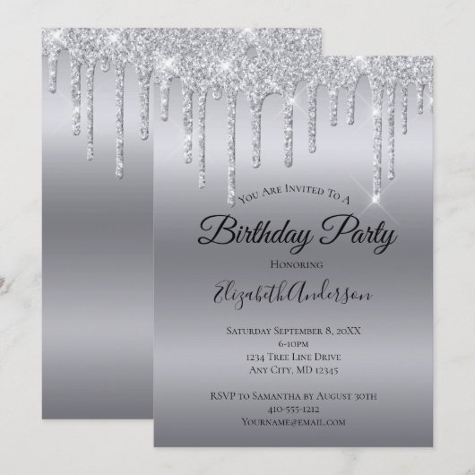 Glitter Silver, speciaal gepersonaliseerde verjaar Kaart (Voorkant / Achterkant)