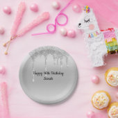Glitter Silver, speciaal gepersonaliseerde verjaar Papieren Bordje (Feest)