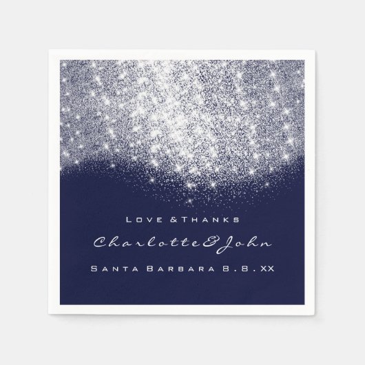 Glitter Silver WhiteBlue Navy White Servetten (Voorkant)