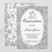 Glitter Silver winter Quinceanera Uitnodiging (Voorkant / Achterkant)