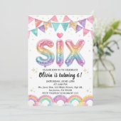 Glitter SIX Girly Rainbow Sequin 6th Birthday Kaart (Staand voorkant)