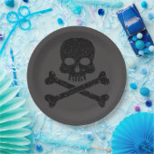 Glitter Skull'n'Crossbones Halloween Papieren Bordje (Feest)