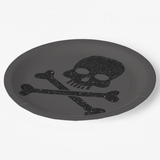Glitter Skull'n'Crossbones Halloween Papieren Bordje (Gekanteld)