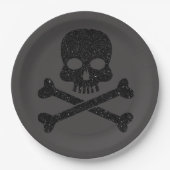 Glitter Skull'n'Crossbones Halloween Papieren Bordje (Voorkant)