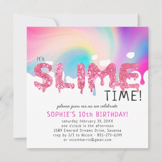 Glitter Slime Birthday Party Invitation Kaart (Voorkant)