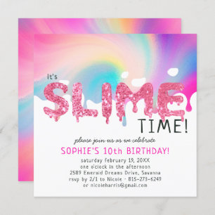Glitter Slime Birthday Party Invitation Kaart