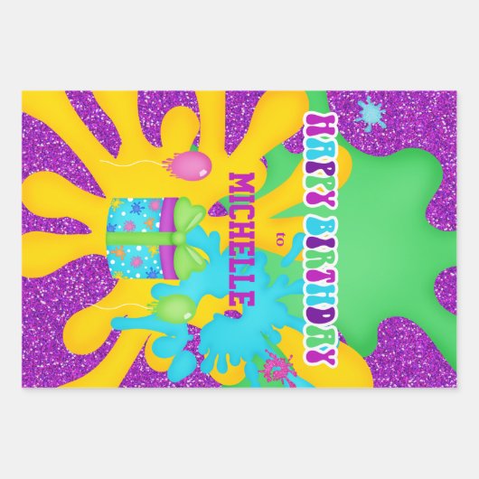 Glitter Slime Kleurrijke Verjaardag Wrapping Papie Inpakpapier Vel (Voorkant)