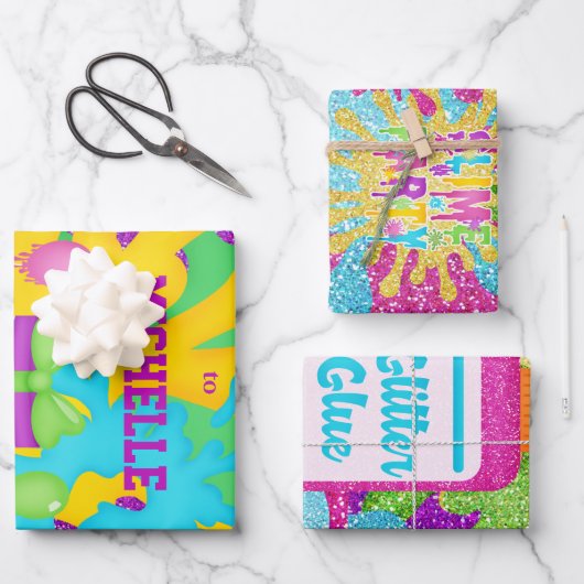 Glitter Slime Kleurrijke Verjaardag Wrapping Papie Inpakpapier Vel (Voorkant)