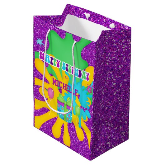 Glitter Slime Kleurrijke Verjaardag Wrapping Papie Medium Cadeauzakje (Voorkant Gekanteld)