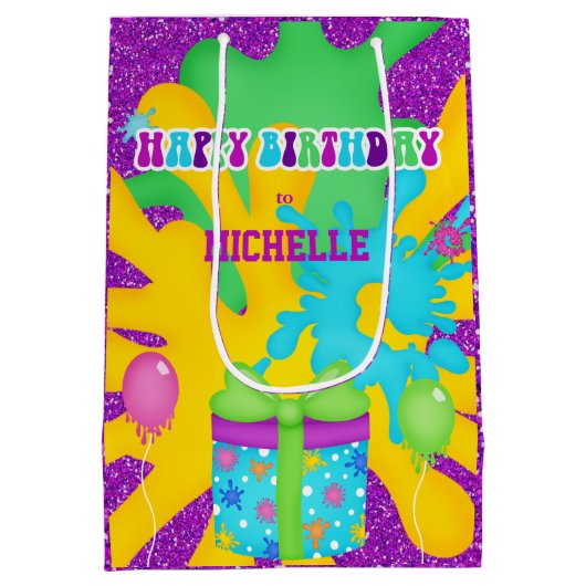 Glitter Slime Kleurrijke Verjaardag Wrapping Papie Medium Cadeauzakje (Achterkant)