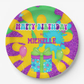 Glitter Slime Kleurrijke Verjaardagsfeestje Papieren Bordje (Voorkant)