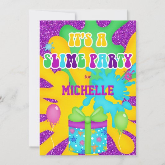 Glitter Slime Kleurrijke Verjaardagsfeestuitnodigi Kaart (Voorkant)