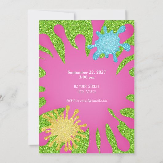 Glitter Slime Kleurrijke Verjaardagsfeestuitnodigi Kaart (Achterkant)