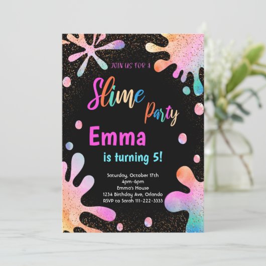 Glitter Slime Party Uitnodiging voor verjaardag (Staand voorkant)