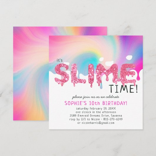 Glitter Slime Verjaardagsfeest Uitnodiging (Voorkant / Achterkant)