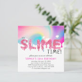 Glitter Slime Verjaardagsfeest Uitnodiging (Staand voorkant)