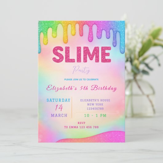 Glitter Slime verjaardagsuitnodiging Kaart (Staand voorkant)