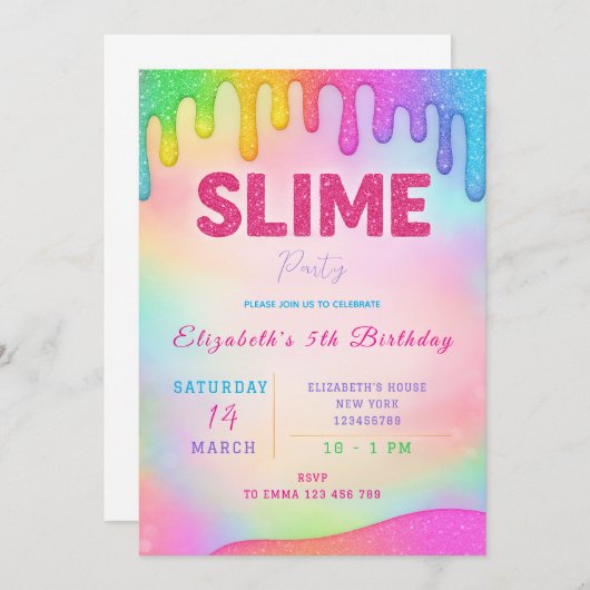 Glitter Slime verjaardagsuitnodiging Kaart (Voorkant / Achterkant)