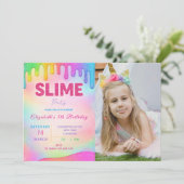 Glitter Slime verjaardagsuitnodiging met foto Kaart (Staand voorkant)