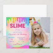 Glitter Slime verjaardagsuitnodiging met foto Kaart (Voorkant / Achterkant)