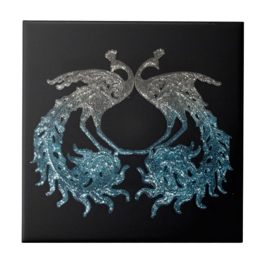 Glitter Sliver en Blue Peacock Tegeltje (Voorkant)
