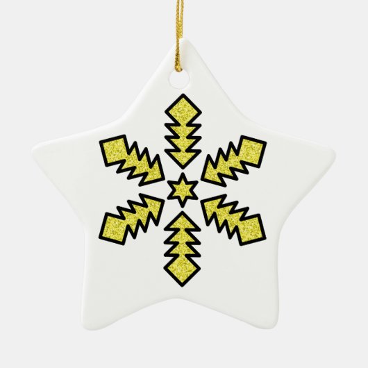Glitter Sneeuwvlok - Gele Ster Keramisch Ornament (Voorkant)