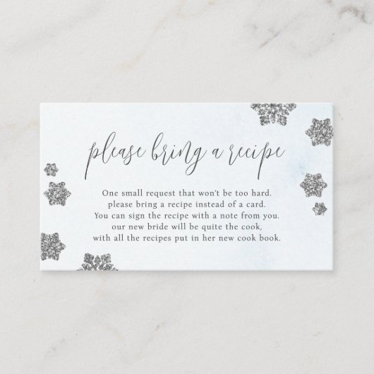 Glitter Sneeuwvlokken brengen een recept Vrijgezel Informatiekaartje (Voorkant)