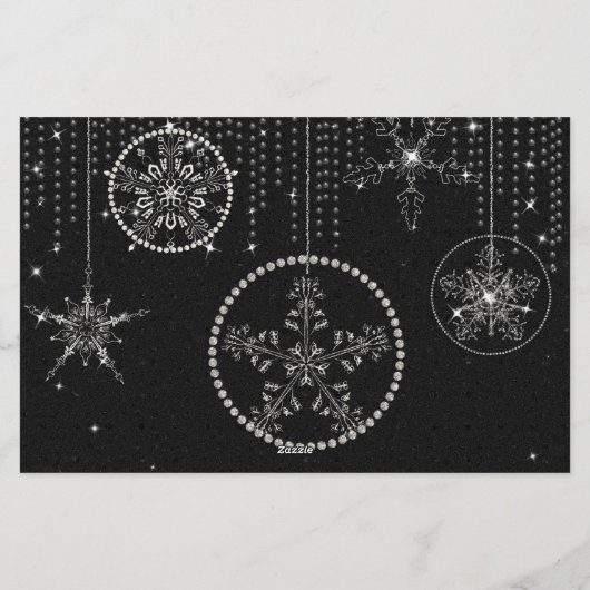 Glitter Sneeuwvlokken Zwart Wit Elegant Classy Chi Briefpapier (Achterkant)