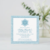 Glitter Snowflake Blauwgroen Sweet 16 Winter Wonde Kaart (Staand voorkant)