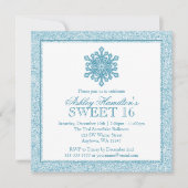 Glitter Snowflake Blauwgroen Sweet 16 Winter Wonde Kaart (Voorkant)