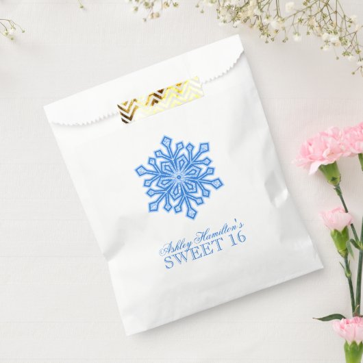 Glitter Snowflake Blue Sweet 16 Winter Wonderland Bedankzakje (Gezegeld)