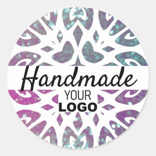 Glitter Snowflake Ornament Mandala Handmade Logo Ronde Sticker (Voorkant)