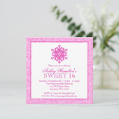Glitter Snowflake Pink Sweet 16 Winter Wonderland Kaart (Staand voorkant)