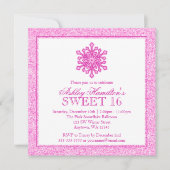 Glitter Snowflake Pink Sweet 16 Winter Wonderland Kaart (Voorkant)