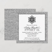 Glitter Snowflake Silver Sweet 16 Winter Kaart (Voorkant / Achterkant)