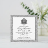Glitter Snowflake Silver Sweet 16 Winter Kaart (Staand voorkant)
