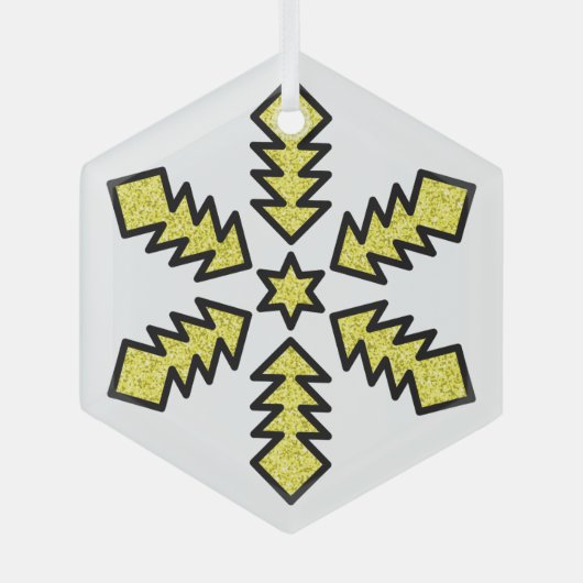 Glitter Snowflake - Yellow Star Glas Ornament (Voorkant)