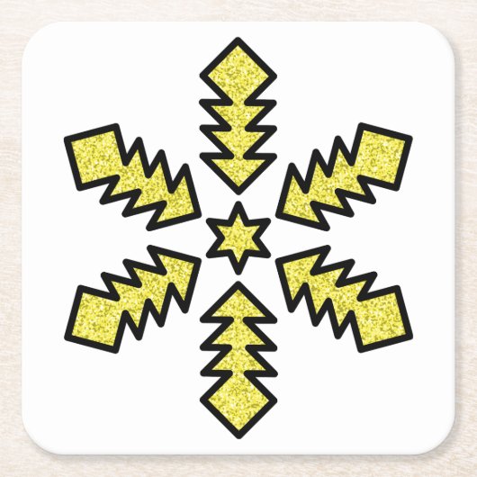 Glitter Snowflake - Yellow Star Kartonnen Onderzetters (Voorkant)