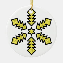 Glitter Snowflake - Yellow Star Keramisch Ornament