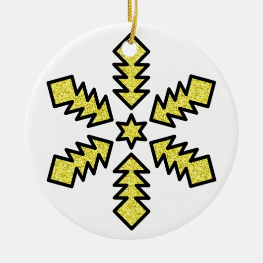 Glitter Snowflake - Yellow Star Keramisch Ornament (Voorkant)