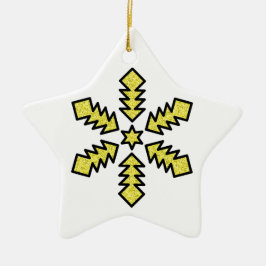 Glitter Snowflake - Yellow Star Keramisch Ornament
