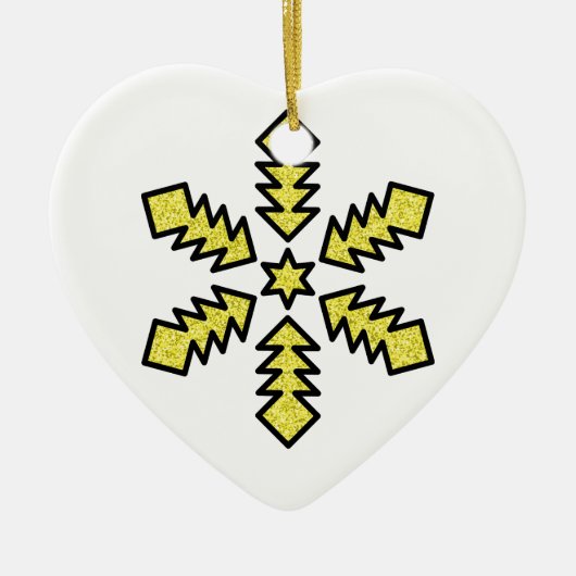Glitter Snowflake - Yellow Star Keramisch Ornament (Voorkant)